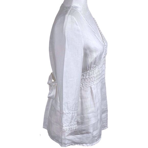 ANNE FONTAINE Charlette Blouse Size 40 6 8 White Linen 3/4 Sleeve Tie Back EUC - Picture 7 of 16